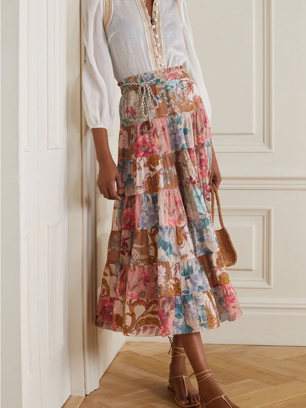 Zimmermann Multi-Colored Tiered Floral Midi Skirt